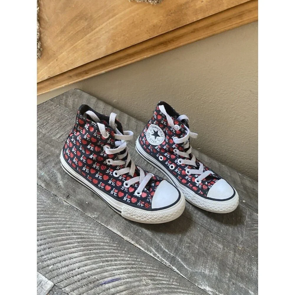 Converse All Star CTAS High Top I Love NY Black Kids Size 12 Sneakers